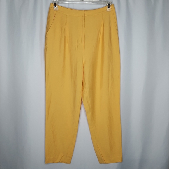 Something Navy Pleated Hi-Rise Pants Womens 10 Marigold Yellow Trouser Straight - Picture 2 of 9